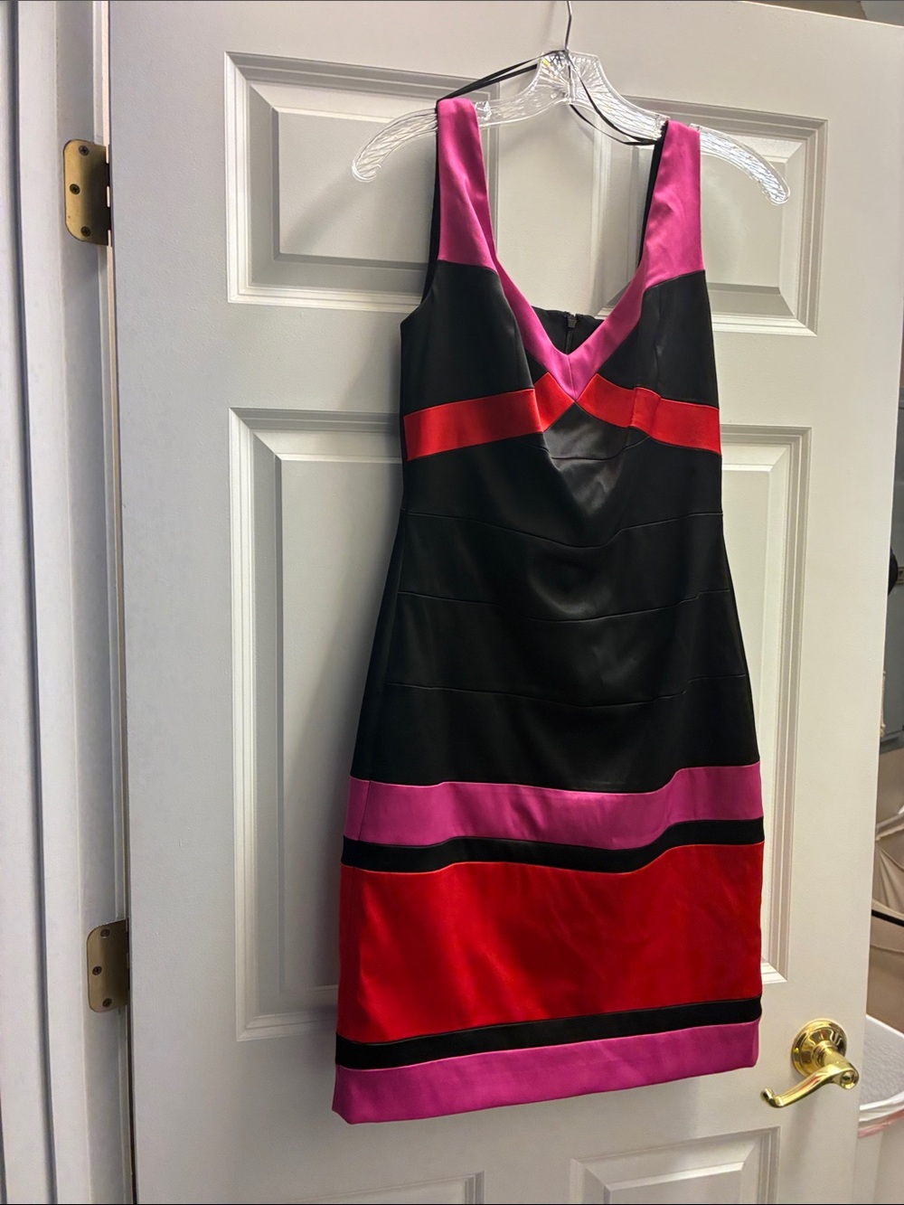 Signature by Sangria Black, Pink & Red Colorblock Satin Midi Dress